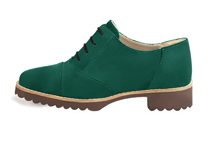 Emerald green women's casual lace-up shoes. Round toe. Flat rubber soles. Profile view - Florence KOOIJMAN